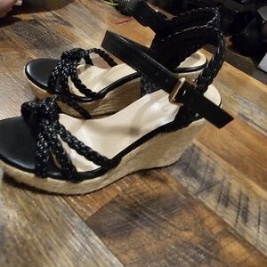 Black Braided Wedge Sandals